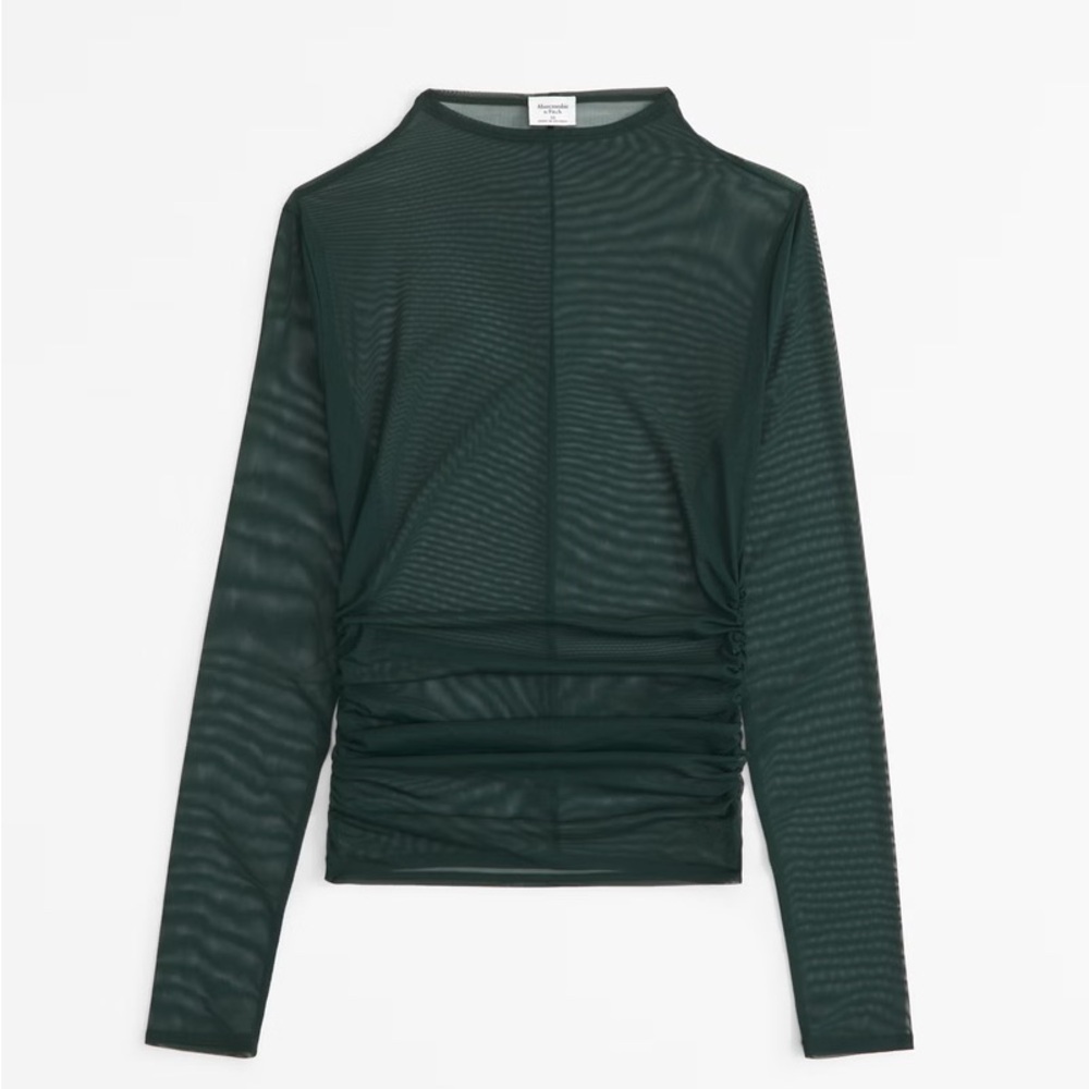 NWT Abercrombie & Fitch Long Sleeve Paloma Mesh Top Deep Green Size XS